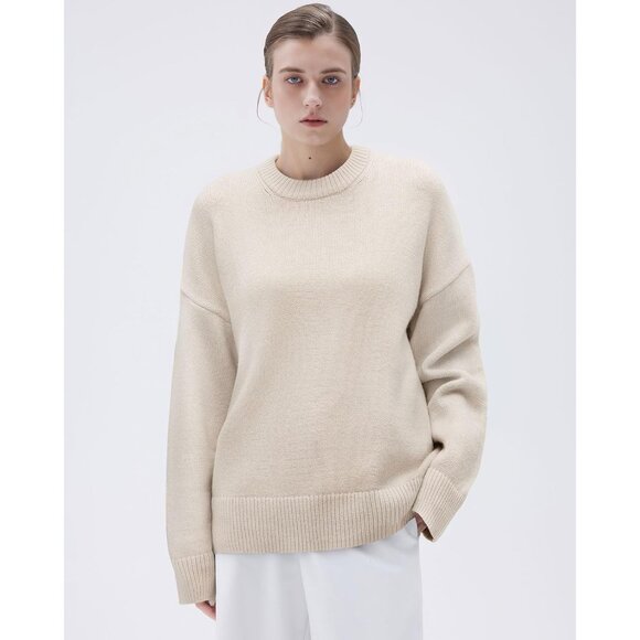 Women Cashmere Blend Oversized Crew Neck Sand Soft Warm Pullover Sweater - Picture 4 of 5